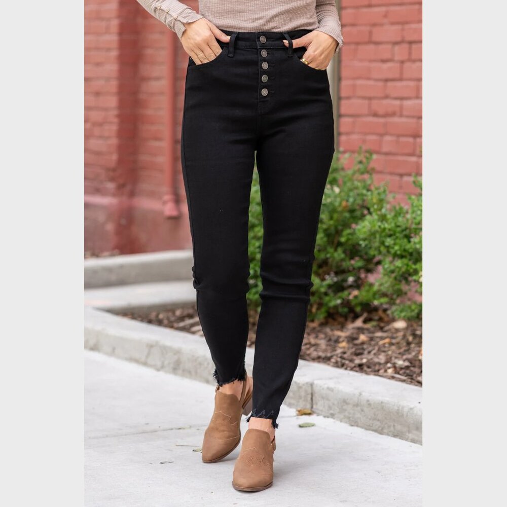 KanCan | High-Rise Button Fly Jeans | Washed Black | KC7273BK | 13/30